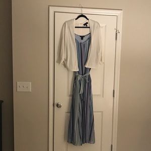 Pretty pastel maxi dress with white cardigan